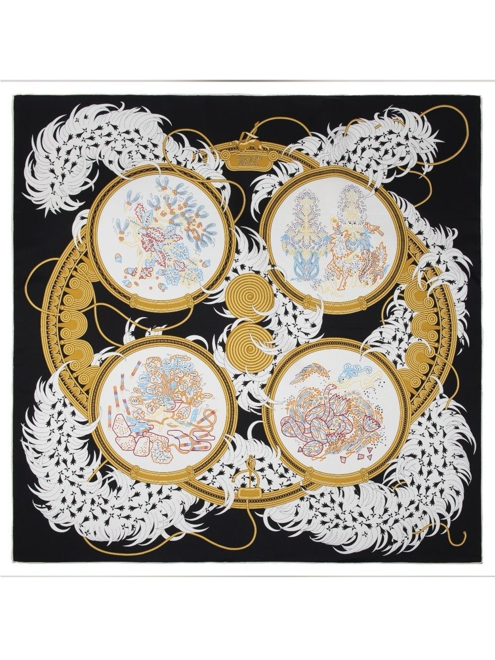 Luxury Black, Gold & White Decorative Silk Scarf 05